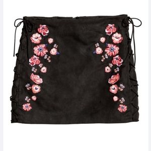 H&M Faux Suede Floral Mini Skirt Size 8